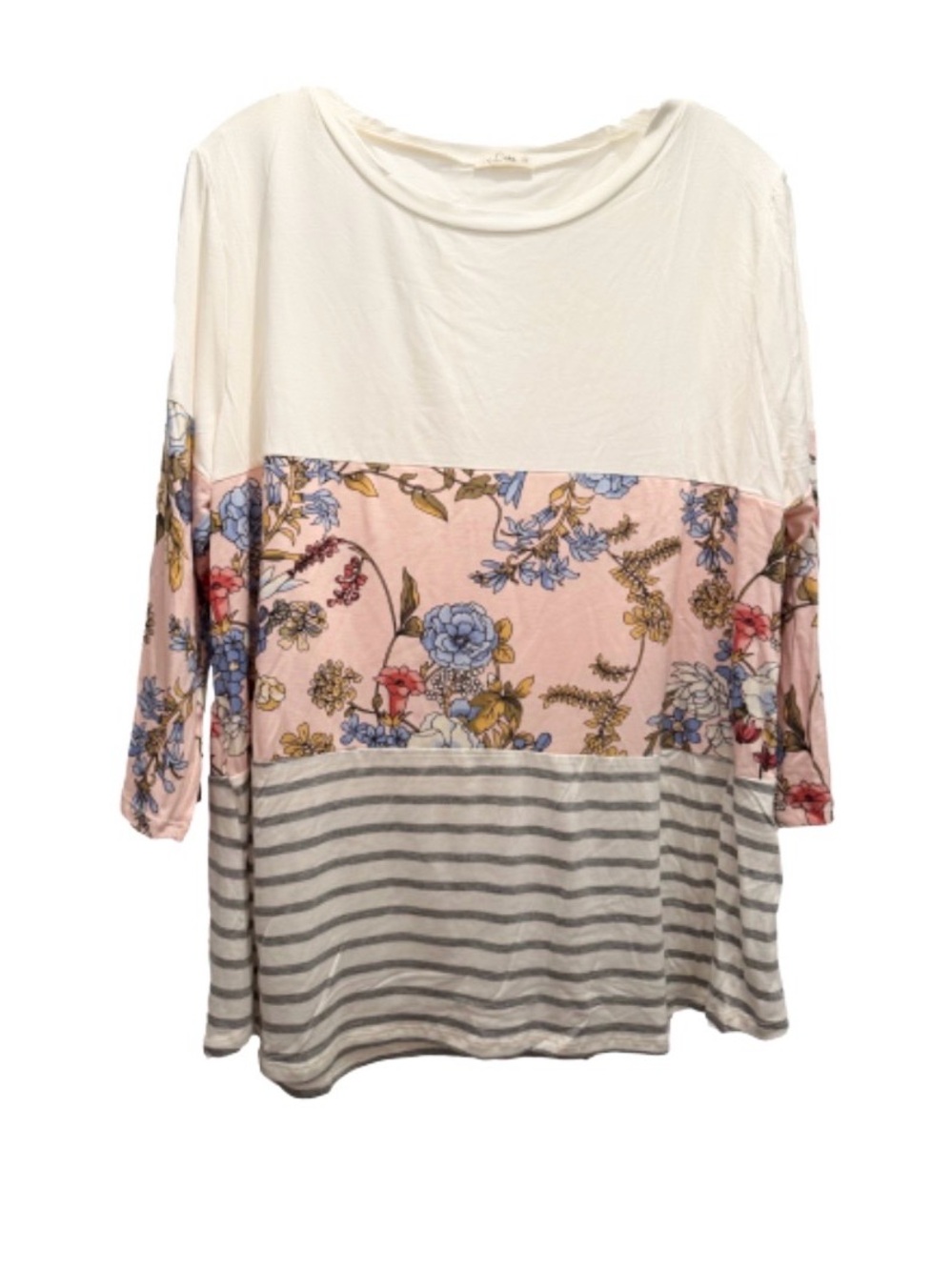 Luna Floral & Stripe Colorblock 3/4 Sleeve Top